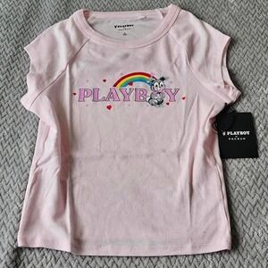 Playboy Women's Baby Tee S PacSun Pink Rainbow Bunny NWT